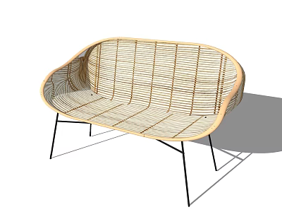 Modern Rattan Outdoor Chair With Curved Design And Black Metal Legs 3d model