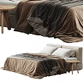 Cozy Double Bed with Brown Gray Bedspread and Wooden Side Table in Modern Bedroom Interior