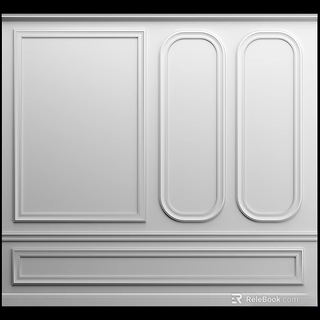 White Wall Decorative Components With Rectangular And Oval Panel Moldings Design 3d model