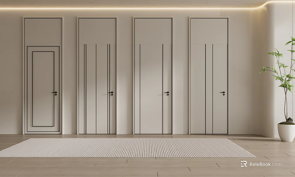 Sleek Modern Flush Doors In Minimalist Interior With Neutral Tones And Clean Design 3d model 