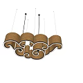 Modern Curved Wooden Chandelier With Scroll Design And Illuminated Warm Lighting