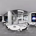 Modern Garage Interior With Geometric Ceiling Lights Metal Gate Partitions And Sports Cars
