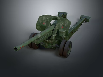 Vintage Military Weapon Artillery Cannon With Green Paint And Wheels 3d model