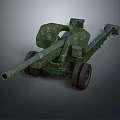Vintage Military Weapon Artillery Cannon With Green Paint And Wheels