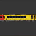 Yellow Scale Train Model With Red Doors Green Windows And Roof Panels