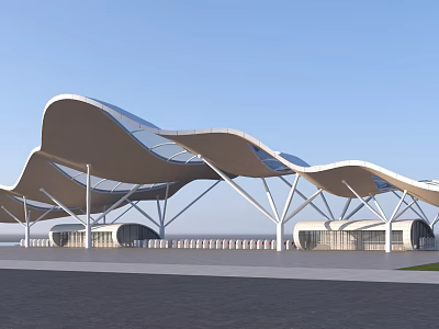 Modern Entrance Gate Design With Curved Canopy And Steel Structure Support Elements 3d model