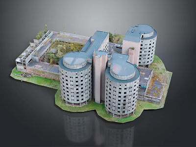 Modern Residential Building Complex With Circular Cylindrical Towers And Central Green Courtyard 3d model
