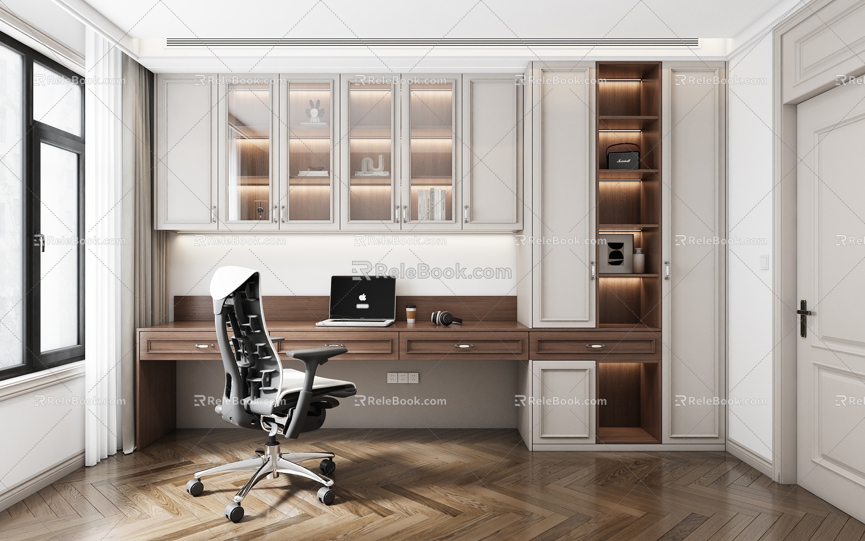 Jianou study desk bookcase integrated cabinet 3d model