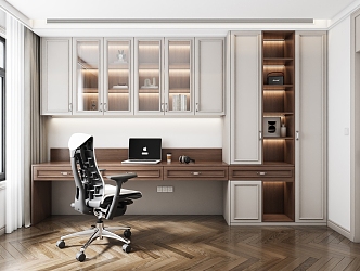 Jianou study desk bookcase integrated cabinet 3d model