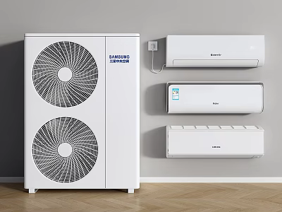 Sanyo Air Conditioner Fan Outdoor Unit With White Indoor Units And Multiple Styles 3d model