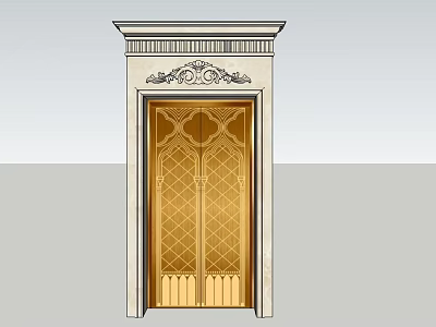 Ornate Framed Elevator Door With Golden Patterned Design 3d model