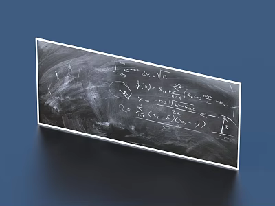 Black Chalkboard With Hand Drawn Sketches And Mathematical Formulas On Dark Background 3d model