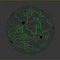 Modern Green Wireframe Sphere Lighting Combination with Decorative Lines and Reflective Base 3d model