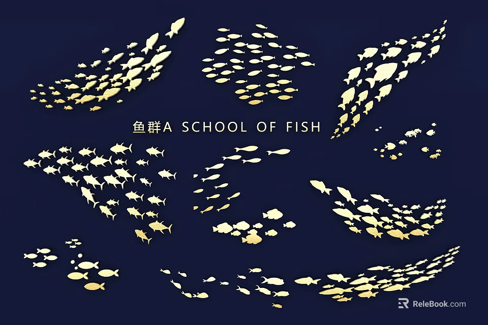 Golden School of Fish Wall Hanging for Home Interior Decor 3d model 