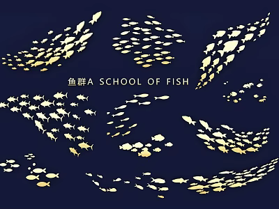 Golden School of Fish Wall Hanging for Home Interior Decor 3d model