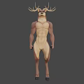 Game Movie Character Deer Human Hybrid With Muscular Build And Antlers On Green Background