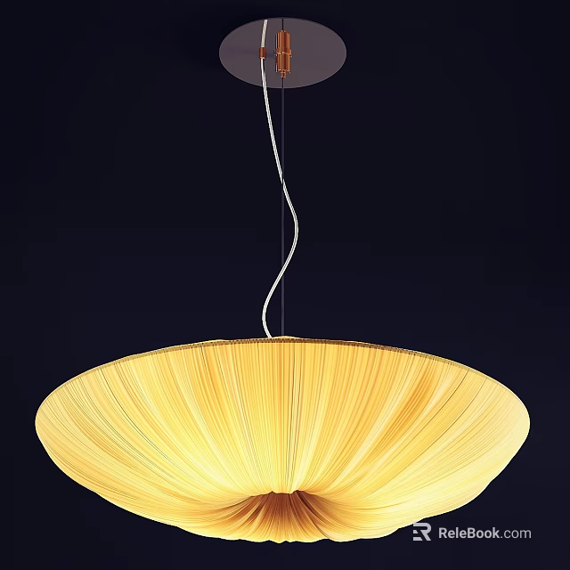 Modern Pendant Light With Yellow Pleated Bowl Shaped Shade And Soft Glow 3d model 