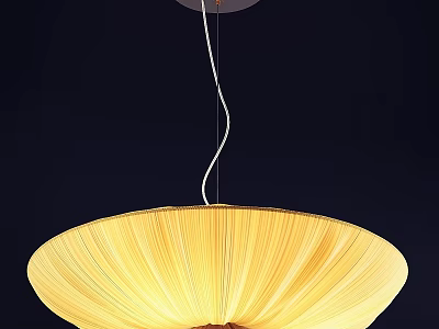 Modern Pendant Light With Yellow Pleated Bowl Shaped Shade And Soft Glow 3d model