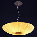 Modern Pendant Light With Yellow Pleated Bowl Shaped Shade And Soft Glow