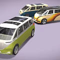 Modern Volkswagen Vans in Green Blue and Orange Stripe Color Schemes