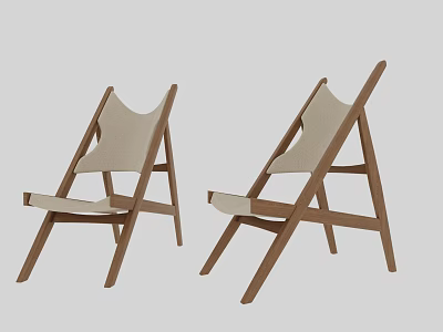 Two Modern Lounge Chairs With Wooden Frame And Light Colored Cushion 3d model