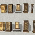 Decorative Outdoor Lights With Various Geometric Patterns Wooden Frames And Warm Glow 3d model