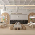 School Cafeteria Bright Spacious Interior With Arches Storage And Tables 3d model
