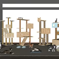 Stylish Wooden Cat Trees With Multiple Platforms And Playful Kittens In Cozy Room