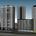 Modern Urban High Rise Buildings With Low Rise Structure And Greenery