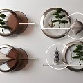 Modern Circular Wall Decor With Metal Frames Small Trees And Geometric Shapes 3d model