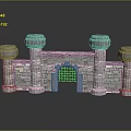 Stone Castle Gate With Four Towers And Arched Doorway Grille