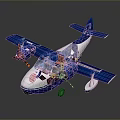 Blue and White Seaplane Model With Twin Propellers and Floats Design