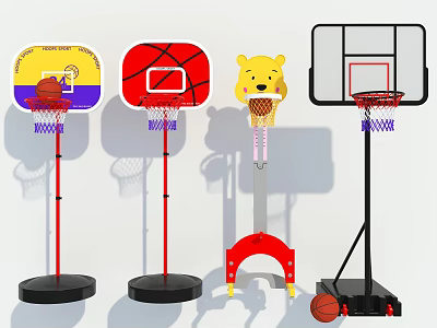 Colorful Kids Basketball Hoops With Cartoon Designs And Adjustable Stand Bases 3d model