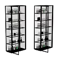 Modern Glass Door Wine Cabinet With Multi Layer Shelf And Wine Bottles Glasses