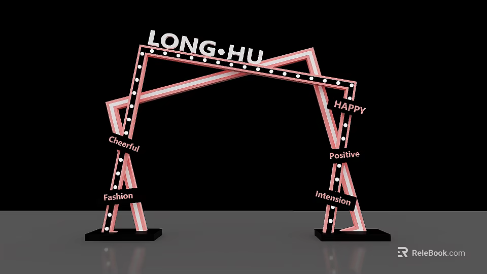 LONGHU Archway with Geometric Pink White Striped Design and Dot Lights for Happy Cheerful Positive 3d model 