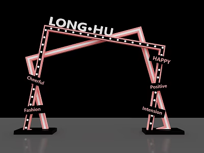 LONGHU Archway with Geometric Pink White Striped Design and Dot Lights for Happy Cheerful Positive 3d model