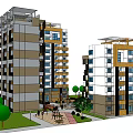 Modern Multistory Residential Apartment Buildings With Green Trees Lawns And Pathways