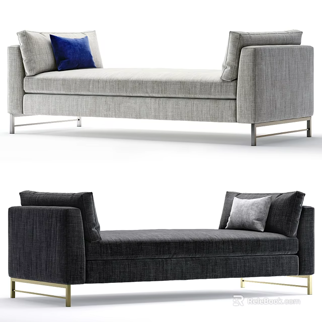 Elegant Modern Chaise Lounge In Light Dark Gray With Metal Legs And Cushions 3d model 