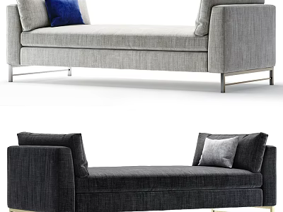 Elegant Modern Chaise Lounge In Light Dark Gray With Metal Legs And Cushions 3d model
