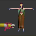 Stylish 3D Female Character In Green Top With Animal Shaped Toy Gun And Outstretched Arms