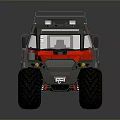 Rugged Six Wheel Off Road Vehicle in Gray and Red with Roof Rack
