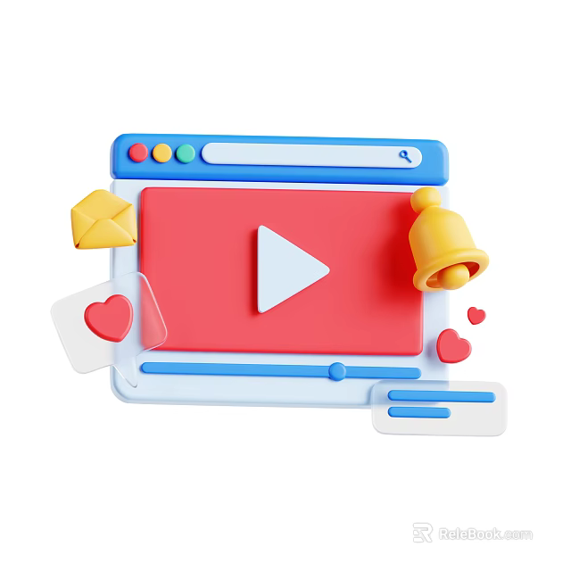 Decorative Ornament Set Featuring Red Play Button Blue Border Yellow Envelope Bell And Hearts 3d model 