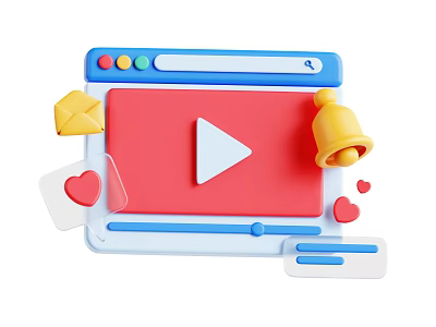 Decorative Ornament Set Featuring Red Play Button Blue Border Yellow Envelope Bell And Hearts 3d model