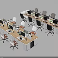Modern Office Workspace With Multiple Office Desks Computers Table Lamps Green Plants And Chairs