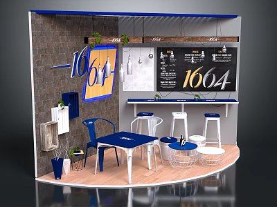 Cartoon Scene of Cozy Café with 106A Sign Tables Chairs Bar Counter and Plants 3d model