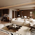 Modern Living Dining Room Interior Design With White Sofa Coffee Table Dining Set And Rug