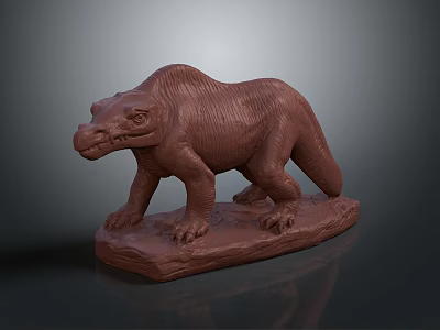 Realistic Brown Dinosaur Sculpture Model With Detailed Textured Body And Base 3d model