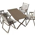 Outdoor Table And Chair Set With Metal Frame Fabric Seats Folding Chairs Striped Tabletop