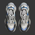 Stylish White Gray Blue Color Block Sneakers With Thick Sole And Lace Up Design