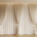 Elegant Beige Striped Curtains with Three Panels Tied in Knots Against Striped Wall